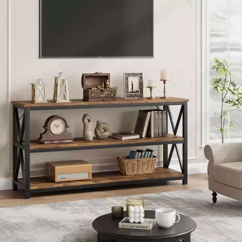 Console de 140 cm avec rangement à 3 niveaux pour entrée, couloir et salon