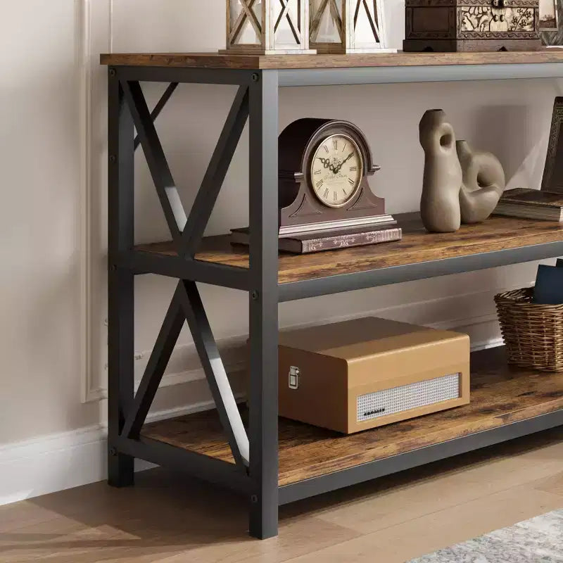 Console de 140 cm avec rangement à 3 niveaux pour entrée, couloir et salon