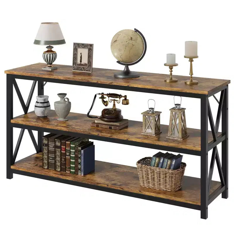 Console de 140 cm avec rangement à 3 niveaux pour entrée, couloir et salon
