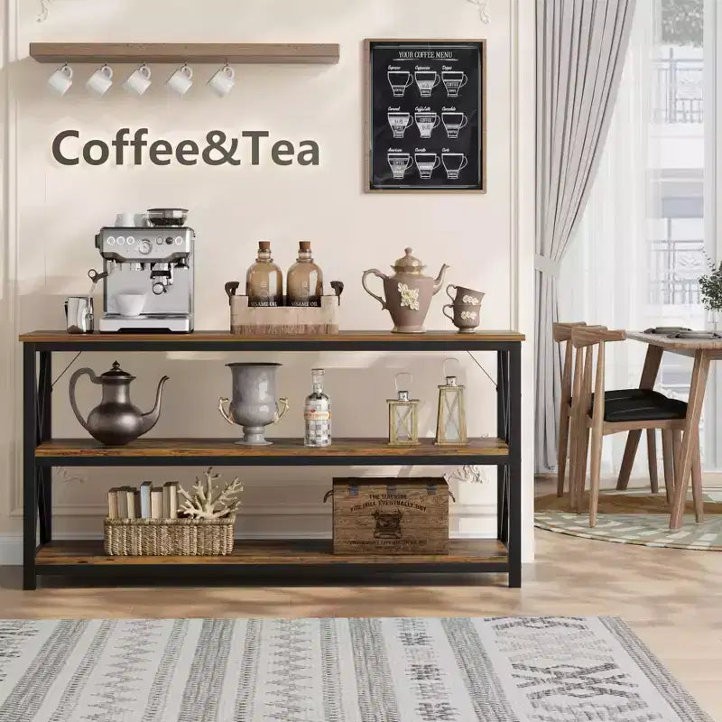 Console de 140 cm avec rangement à 3 niveaux pour entrée, couloir et salon