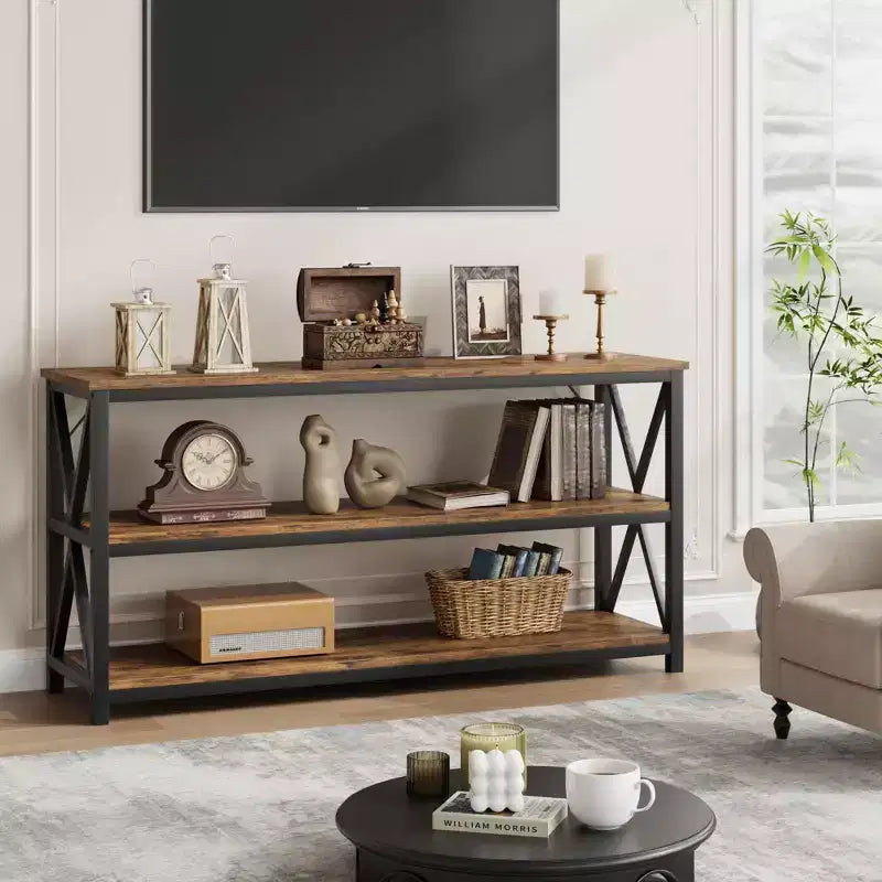 Console de 140 cm avec rangement à 3 niveaux pour entrée, couloir et salon
