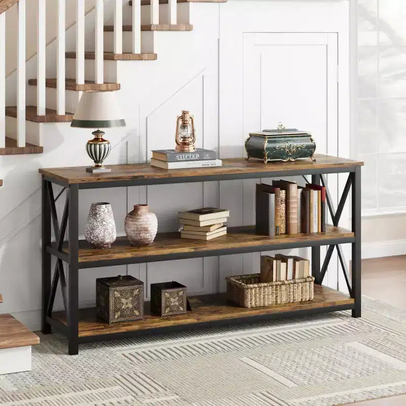 Console de 140 cm avec rangement à 3 niveaux pour entrée, couloir et salon