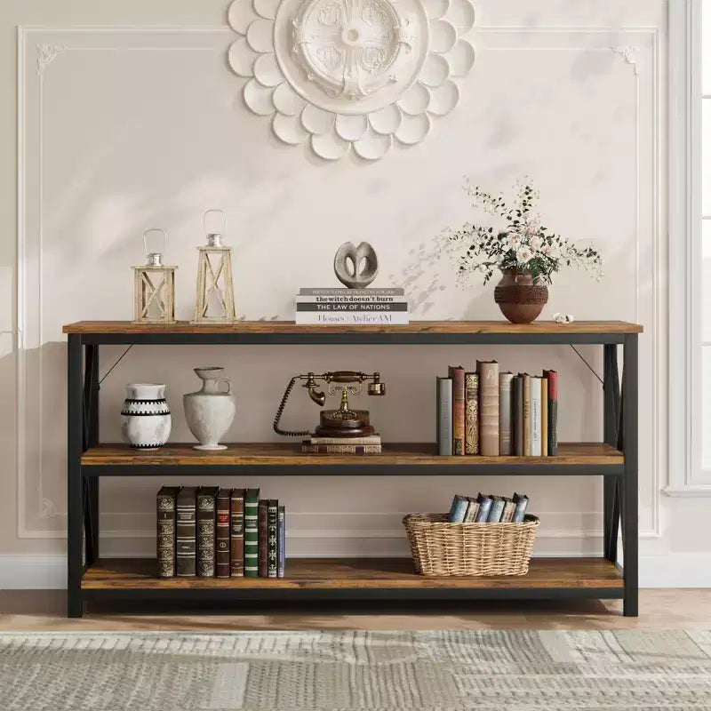 Console de 140 cm avec rangement à 3 niveaux pour entrée, couloir et salon