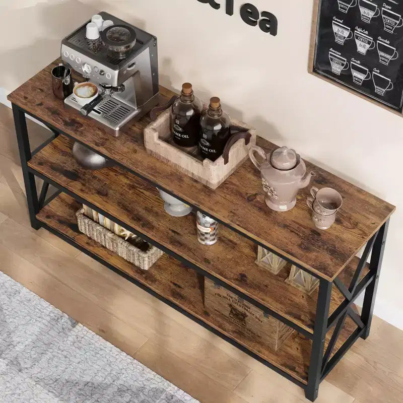 Console de 140 cm avec rangement à 3 niveaux pour entrée, couloir et salon