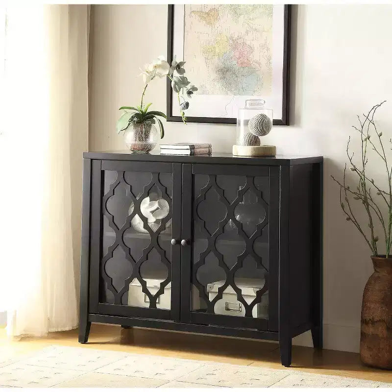 GDFStudio Wiers Modern Wooden Console Cabinet with Glass Doors