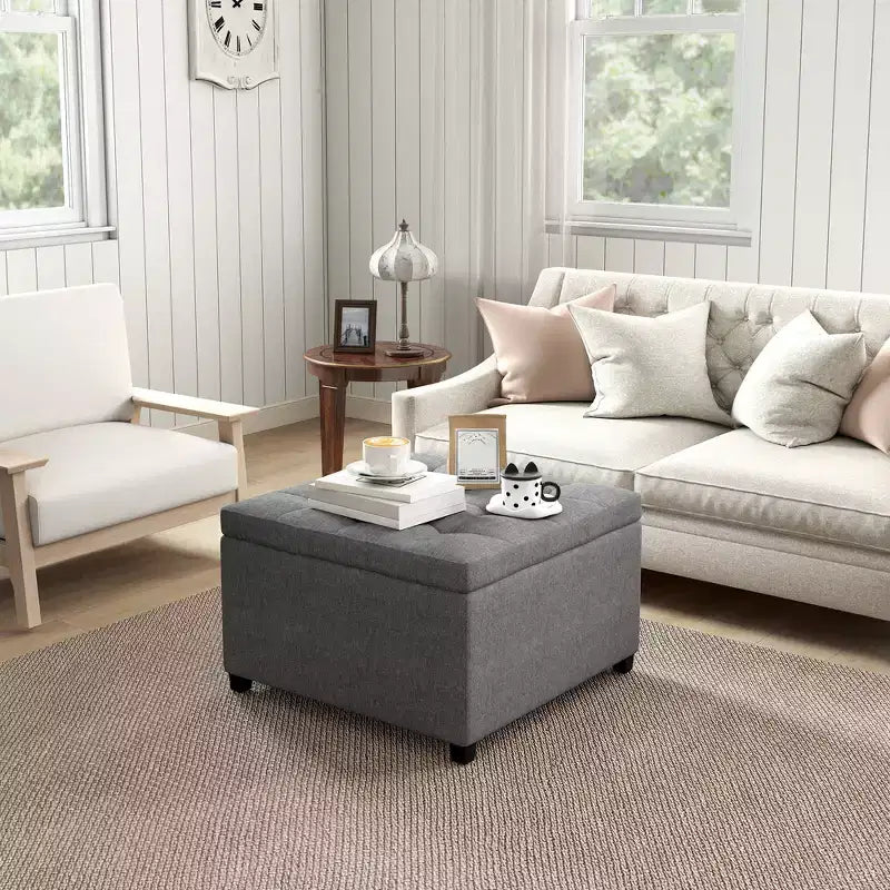 Banc ottoman de rangement avec couvercle rabattable, capitonné pour salon, entrée et chambre à coucher