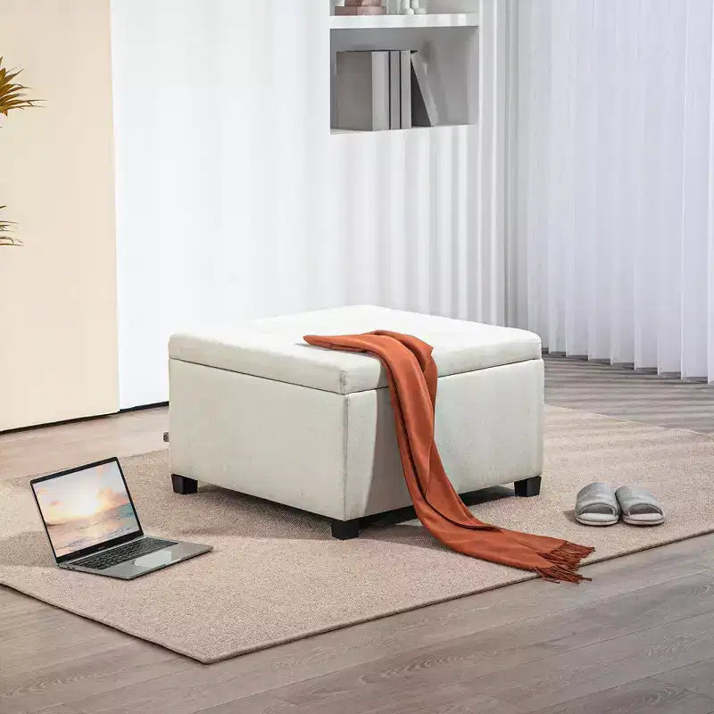 Banc ottoman de rangement avec couvercle rabattable, capitonné pour salon, entrée et chambre à coucher
