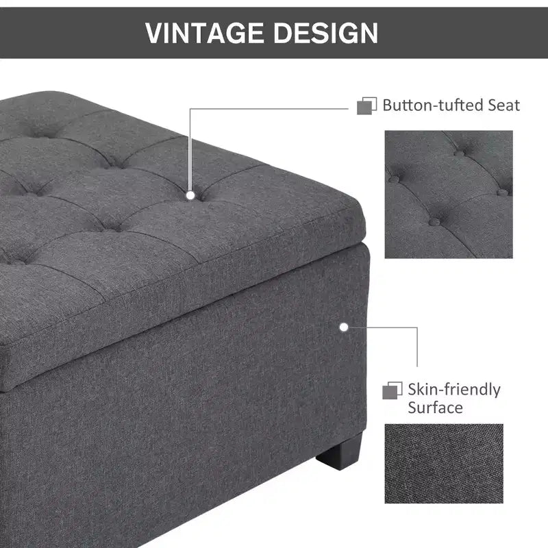 Banc ottoman de rangement avec couvercle rabattable, capitonné pour salon, entrée et chambre à coucher