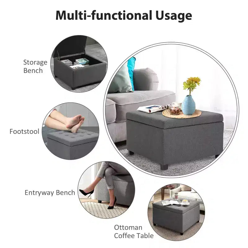 Banc ottoman de rangement avec couvercle rabattable, capitonné pour salon, entrée et chambre à coucher