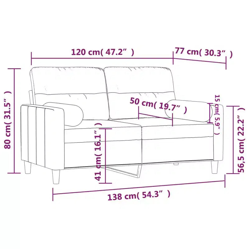 Canapé 2 places Tissu gris foncé (100 % polyester) Structure en métal
