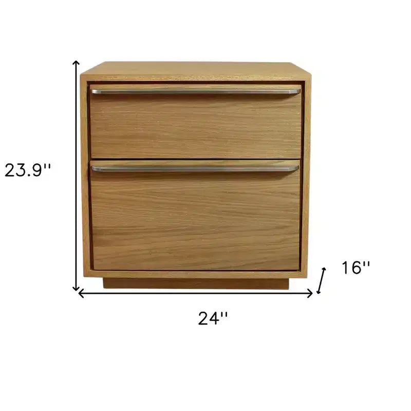 Table de chevet 24" en bois massif naturel à deux tiroirs