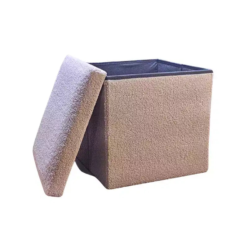 Pouffe de rangement cube bouclé 15 po
