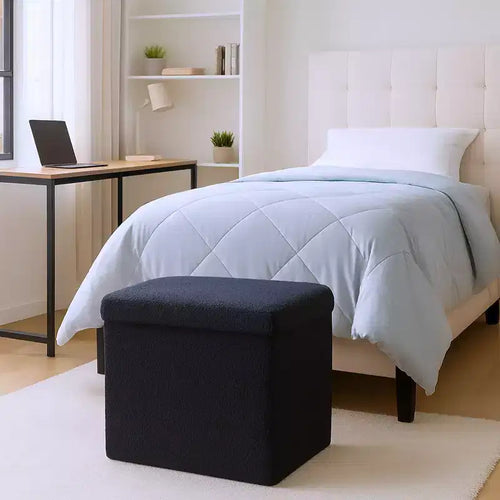 Pouffe de rangement cube bouclé 15 po