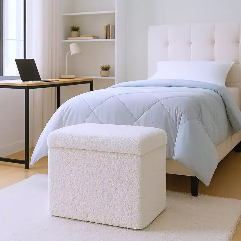 Pouffe de rangement cube bouclé 15 po