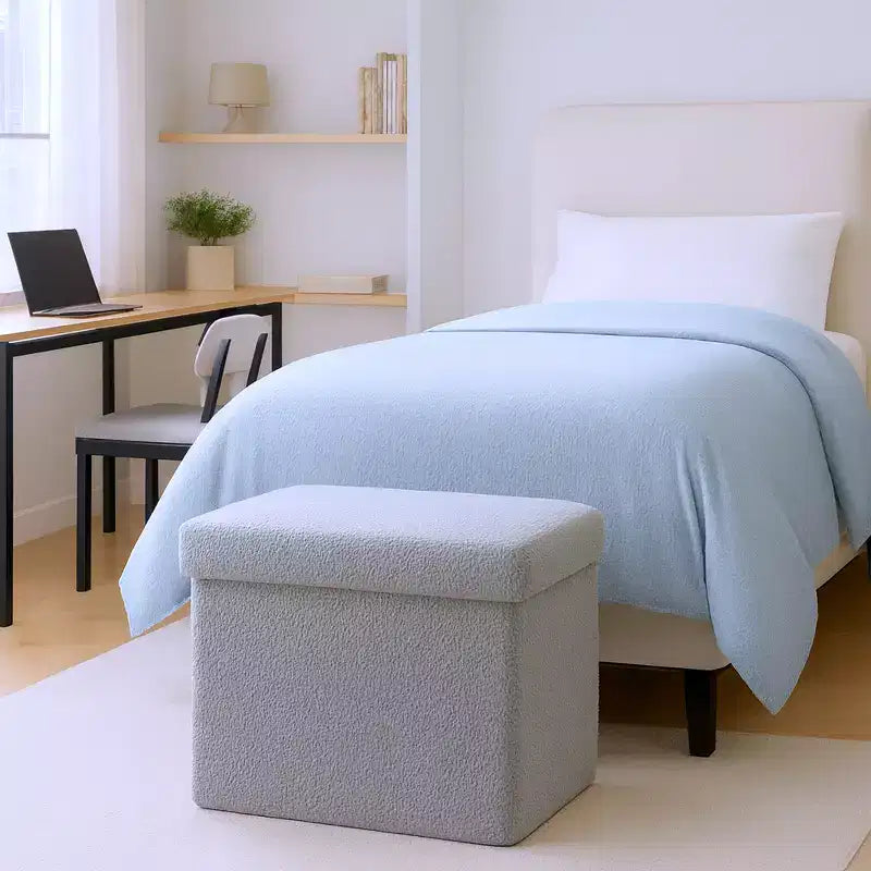Pouffe de rangement cube bouclé 15 po