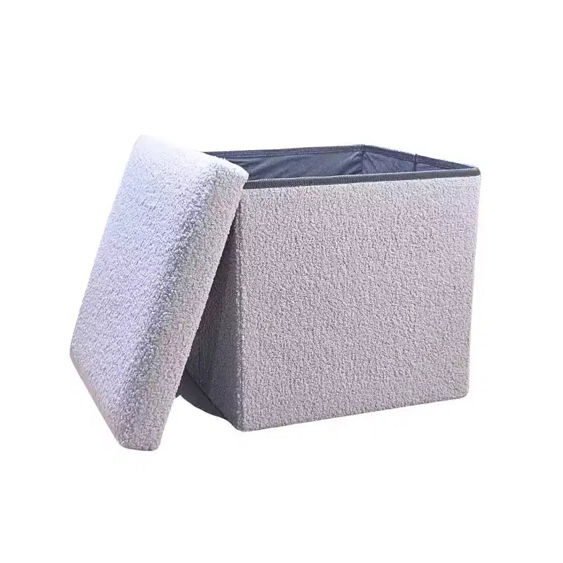 Pouffe de rangement cube bouclé 15 po