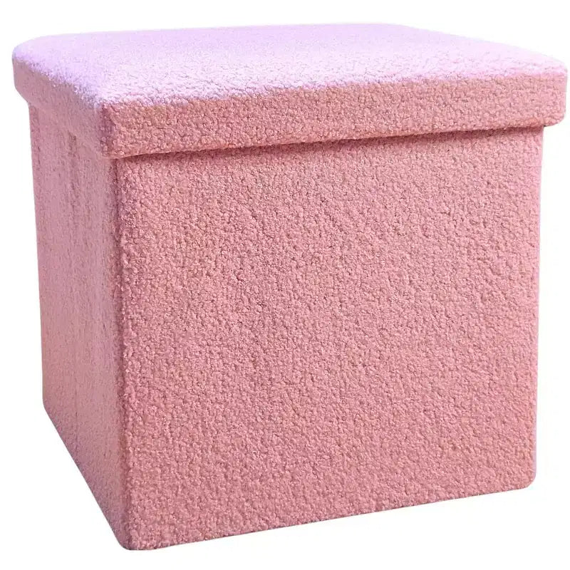 Pouffe de rangement cube bouclé 15 po