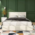 Upholstered Queen Bed, Velvet Queen Size Bed with Modern Design Headboard, Tight Channel, Wooden Slat Mattress Support