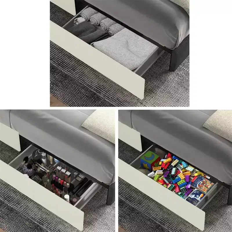 Lit Queen-size en velours capitonné avec tête de lit à oreilles et tiroirs de rangement