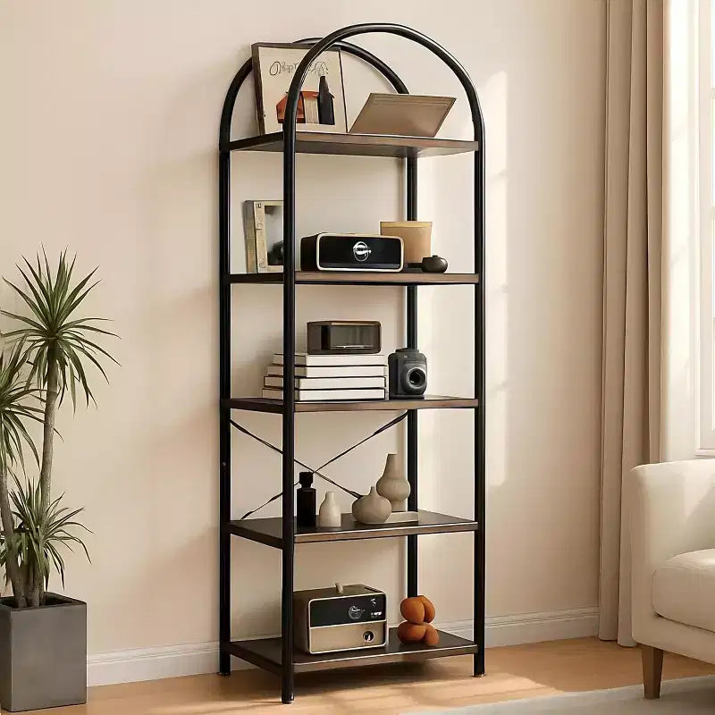 Modern Freestanding Display Shelving Unit Storage Bookshelf 5 Tier Bookcase Industrial Open Book Shelves,Rack Metal Frame for Bedroom Living Room