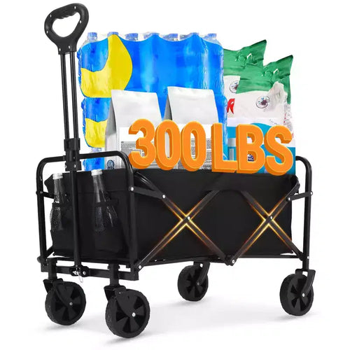 360 lbs heavy duty foldable four wheel cart, multifunctional cart with drink holder, steel frame and waterproof fabric, suitable for kitchen, camping