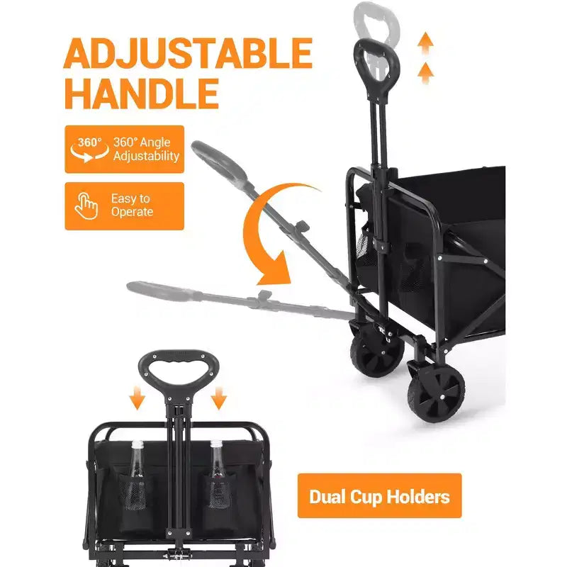 Chariot pliable à quatre roues robuste de 360 lb avec porte-gobelet, cadre en acier et tissu imperméable
