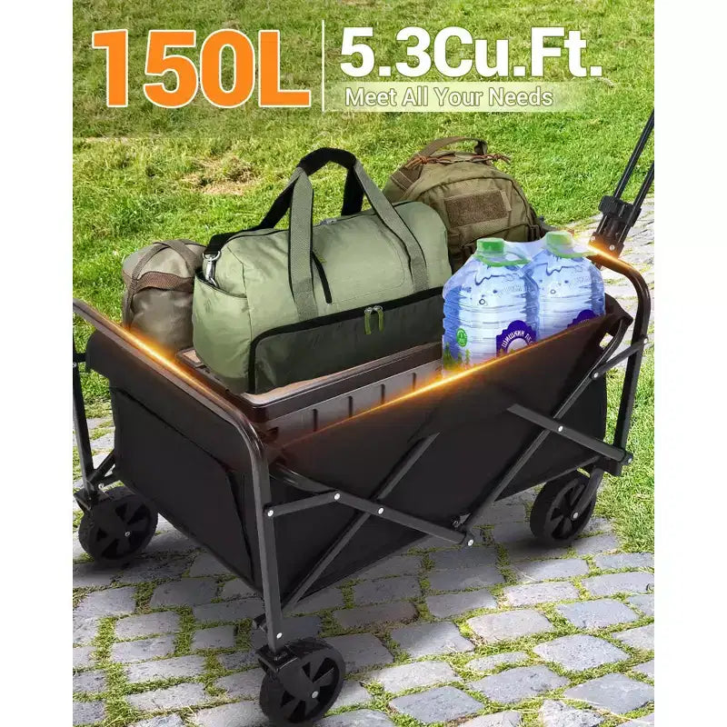 Chariot pliable à quatre roues robuste de 360 lb avec porte-gobelet, cadre en acier et tissu imperméable