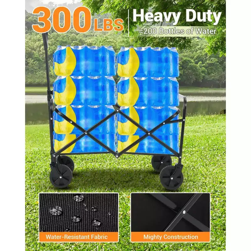 Chariot pliable à quatre roues robuste de 360 lb avec porte-gobelet, cadre en acier et tissu imperméable