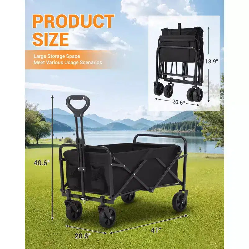 Chariot pliable à quatre roues robuste de 360 lb avec porte-gobelet, cadre en acier et tissu imperméable