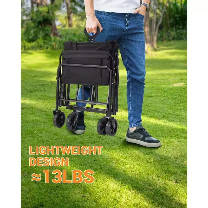 Chariot pliable à quatre roues robuste de 360 lb avec porte-gobelet, cadre en acier et tissu imperméable
