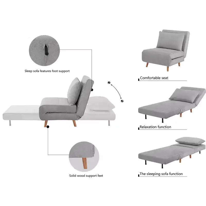 Lit pliant convertible moderne en chenille avec dossier réglable et oreiller