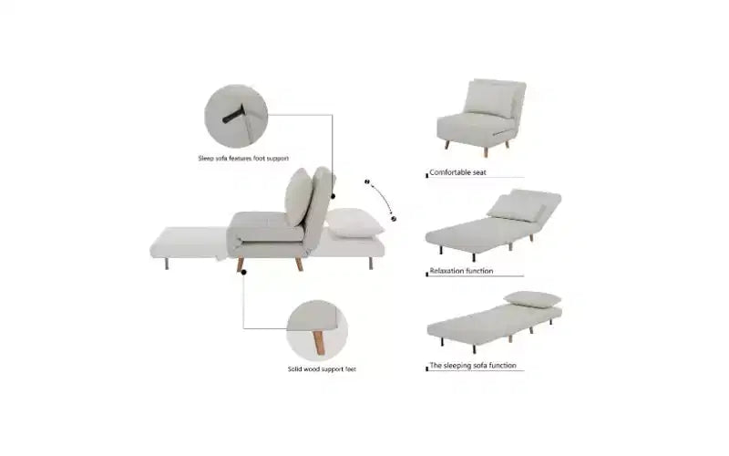 Lit pliant convertible moderne en chenille avec dossier réglable et oreiller
