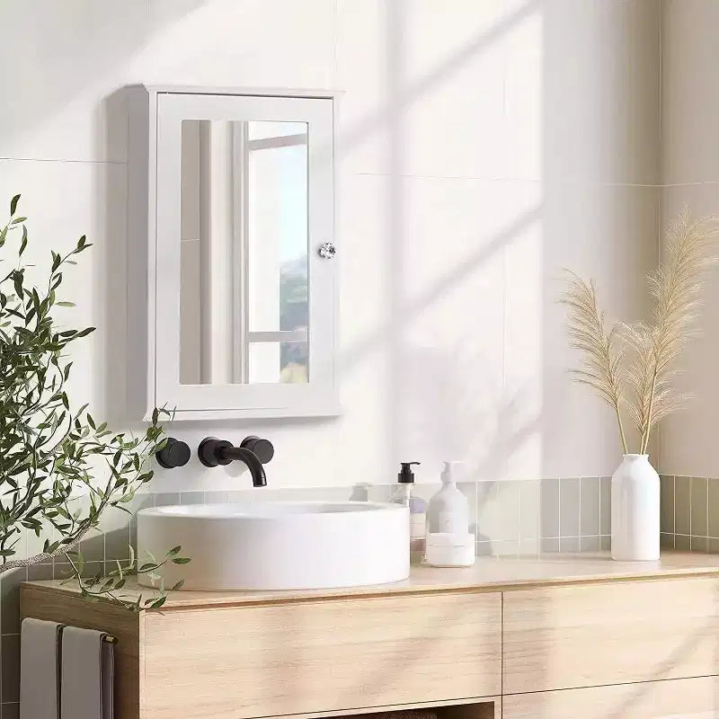 Armoire de toilette murale à une porte miroir avec étagère réglable