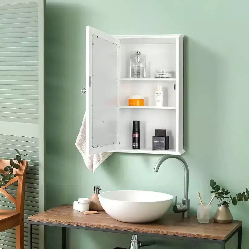 Armoire de toilette murale à une porte miroir avec étagère réglable