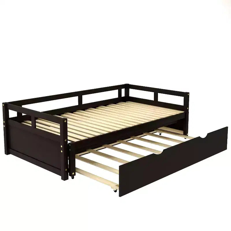 Lit de repos double en bois avec lit gigogne escamotable