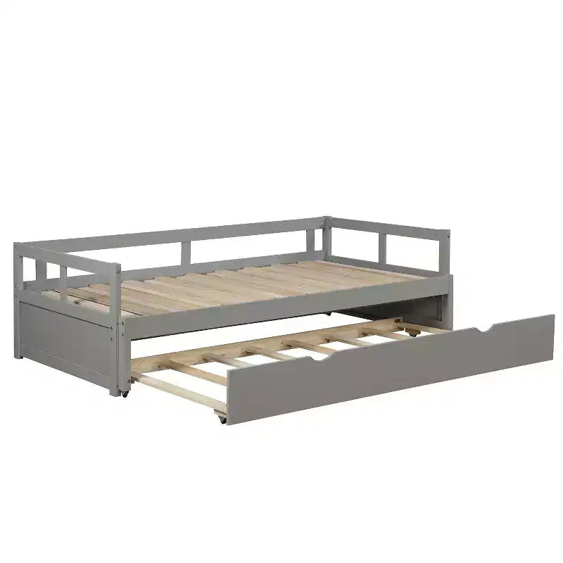 Lit de repos double en bois avec lit gigogne escamotable
