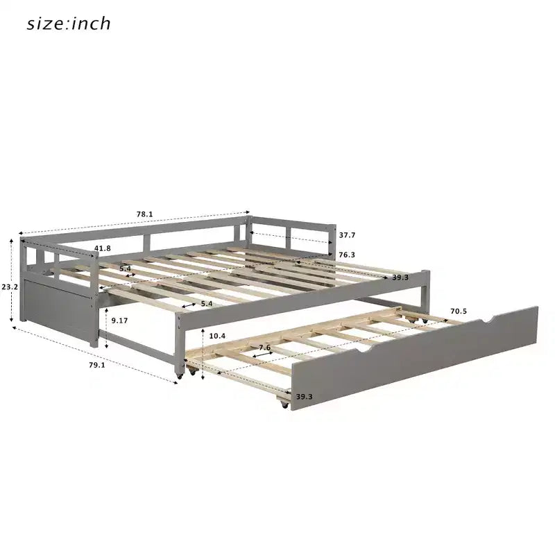 Lit de repos double en bois avec lit gigogne escamotable