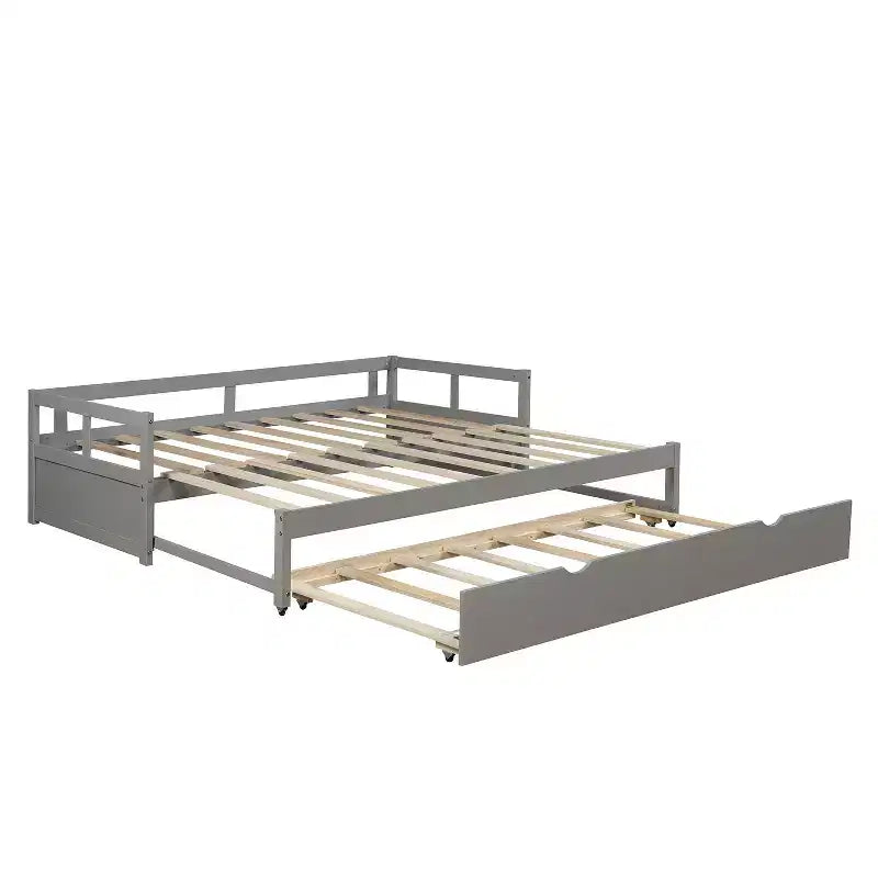 Lit de repos double en bois avec lit gigogne escamotable