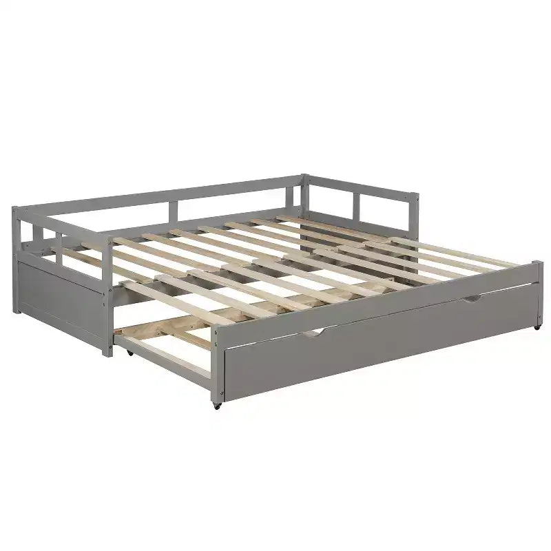 Lit de repos double en bois avec lit gigogne escamotable