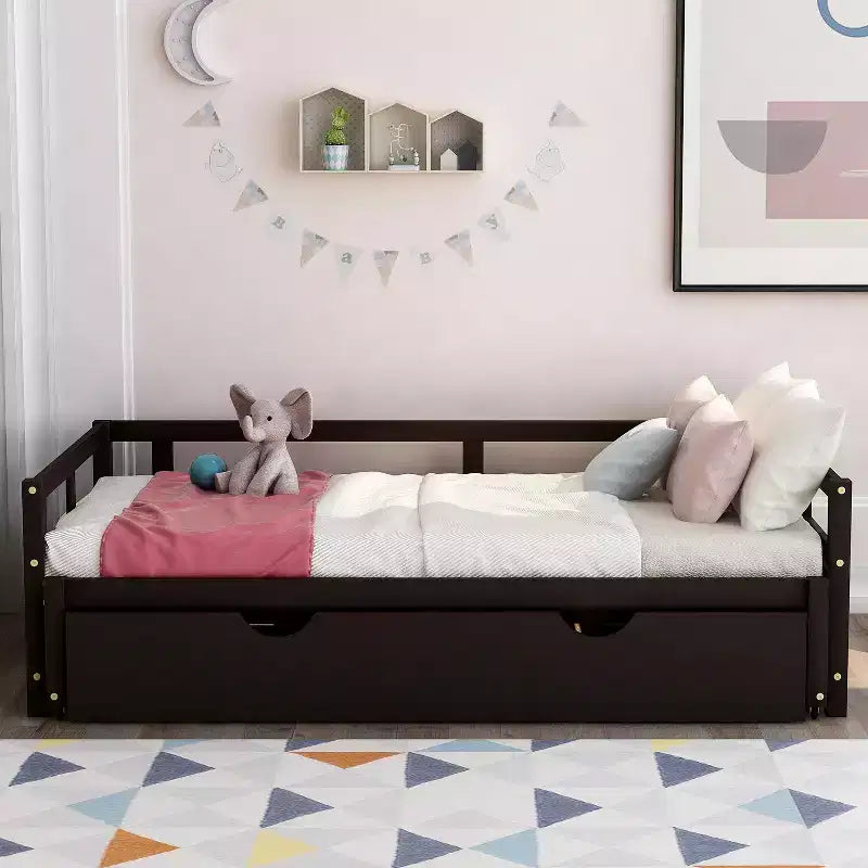Lit de repos double en bois avec lit gigogne escamotable