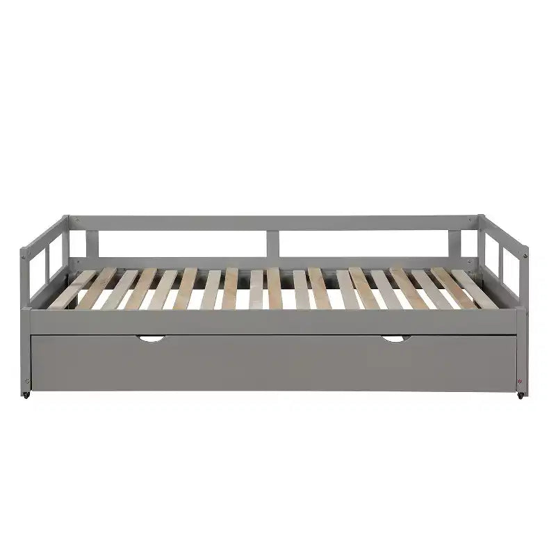 Lit de repos double en bois avec lit gigogne escamotable