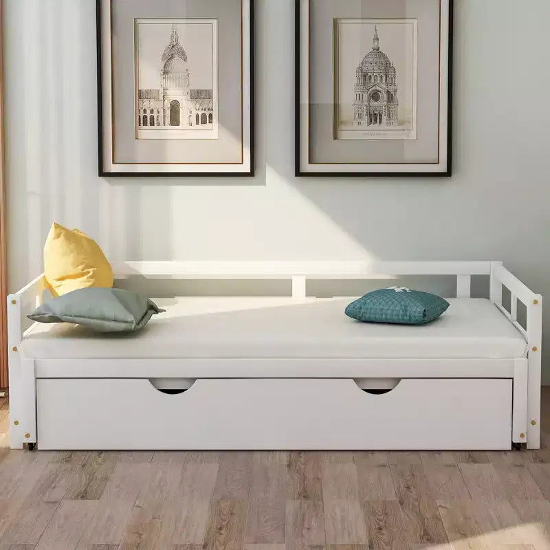 Lit de repos double en bois avec lit gigogne escamotable