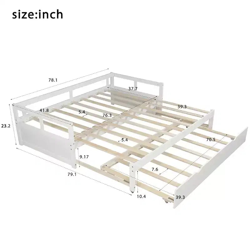 Lit de repos double en bois avec lit gigogne escamotable