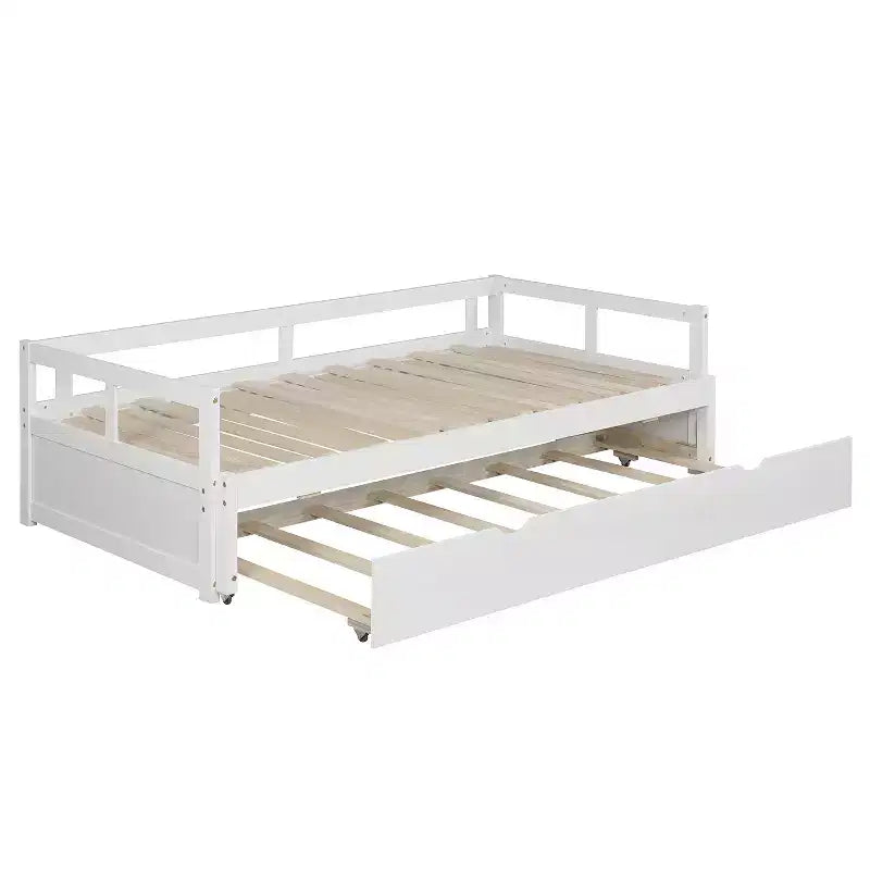 Lit de repos double en bois avec lit gigogne escamotable