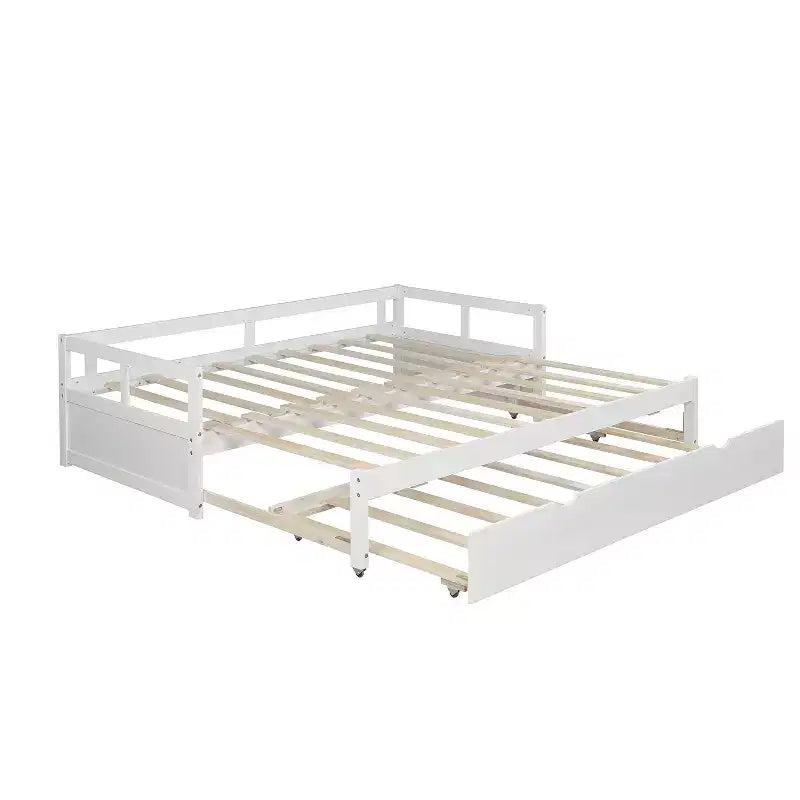 Lit de repos double en bois avec lit gigogne escamotable