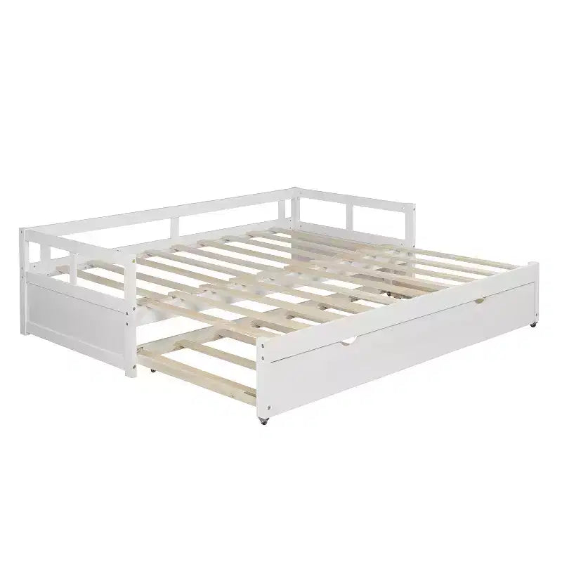 Lit de repos double en bois avec lit gigogne escamotable