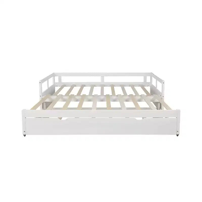 Lit de repos double en bois avec lit gigogne escamotable