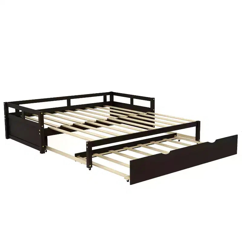 Lit de repos double en bois avec lit gigogne escamotable