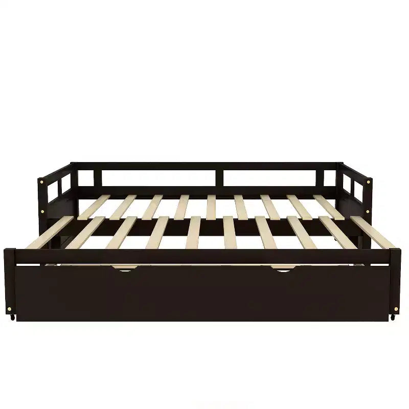 Lit de repos double en bois avec lit gigogne escamotable