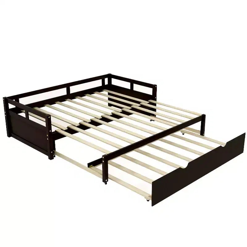 Lit de repos double en bois avec lit gigogne escamotable